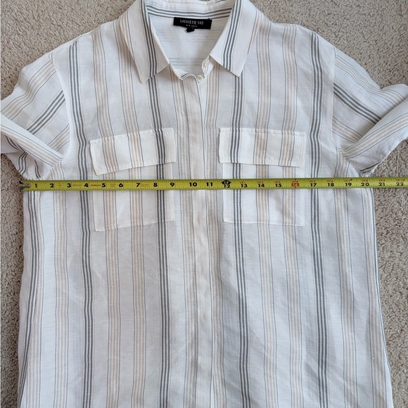 Lafayette 148 New York Cloud Multi Stripe Women Button Down Shirt Top Sz S Linen - Picture 8 of 8